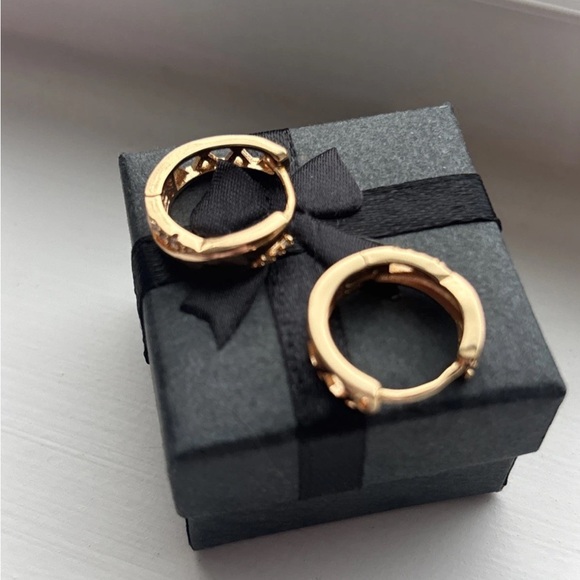 Rose Gold Plated CZ Huggie Hoop Earrings | Twisted Sparkling Minimalist Hoops - Picture 10 of 13